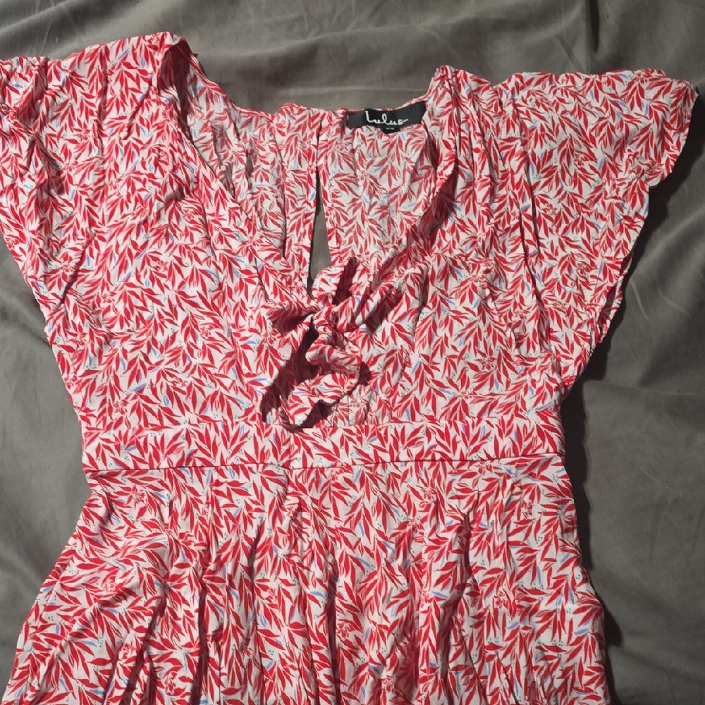 Lulu's Donti Red and White Print Tie-Front Short Sleeve Romper